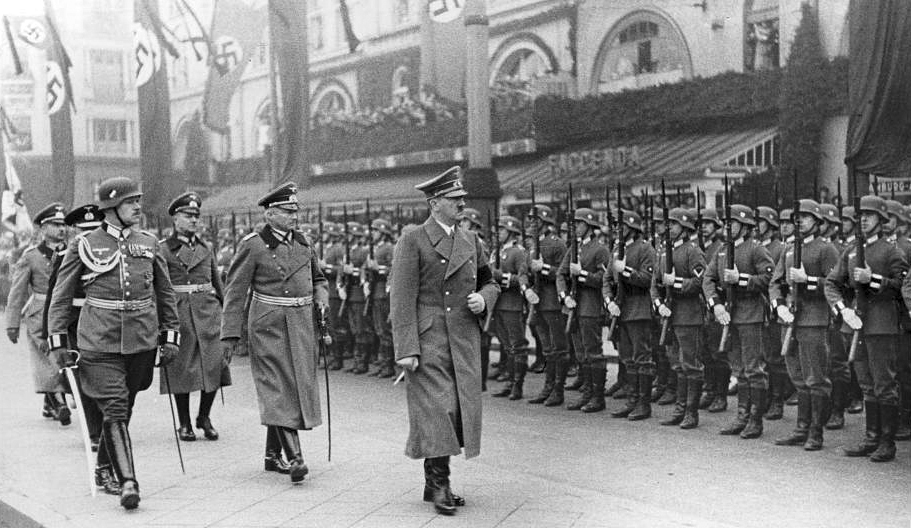 Adolf Hitler on Wilhelmplatz, the former forecourt of Düsseldorf main station, at his arrival for the funeral of Ernst vom Rath